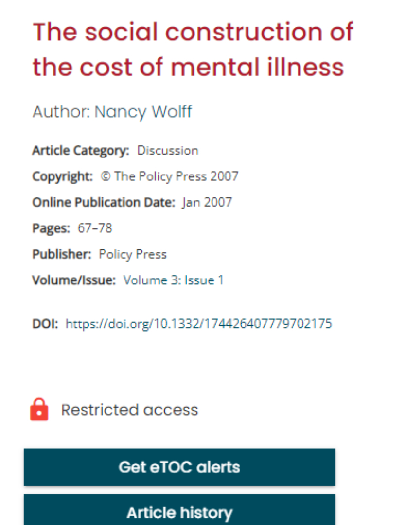 The social construction of the cost of mental illness