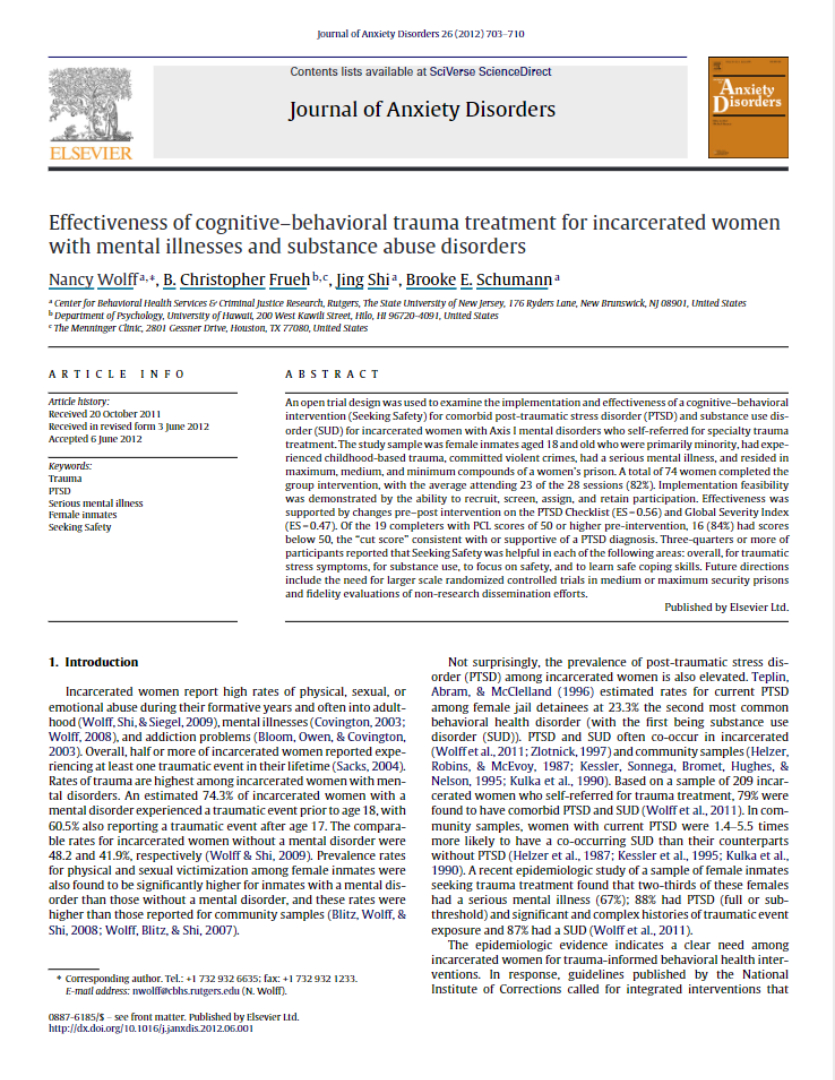 Effectiveness of cognitive–behavioral trauma treatment for incarcerated women with mental illnesses and substance abuse disorders