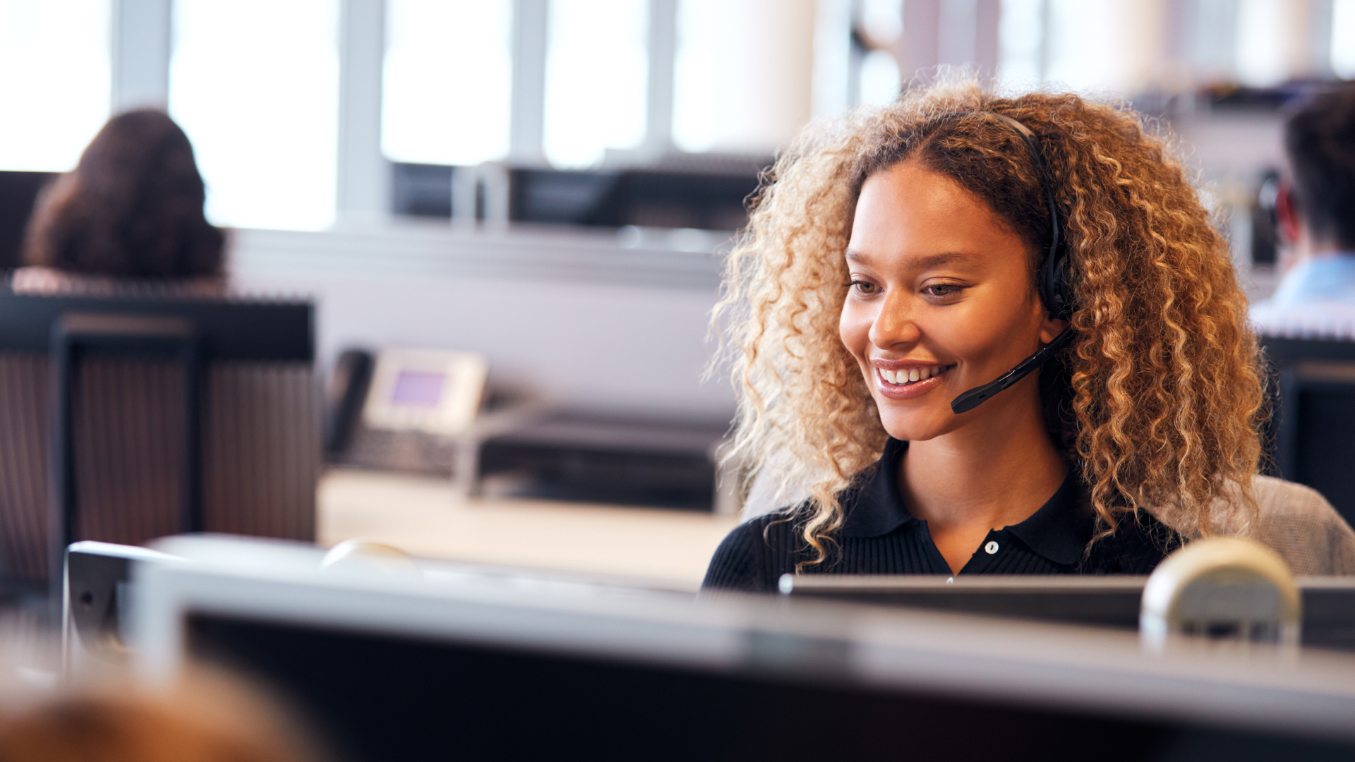 survey worker with headset