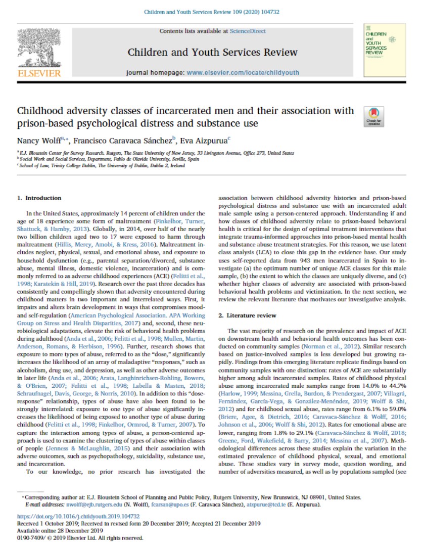 Childhood adversity classes of incarcerated men and their association with prison-based psychological distress and substance use