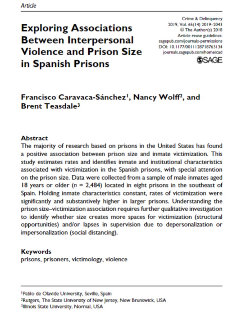 Exploring associations between interpersonal violence and prison size in Spanish prisons