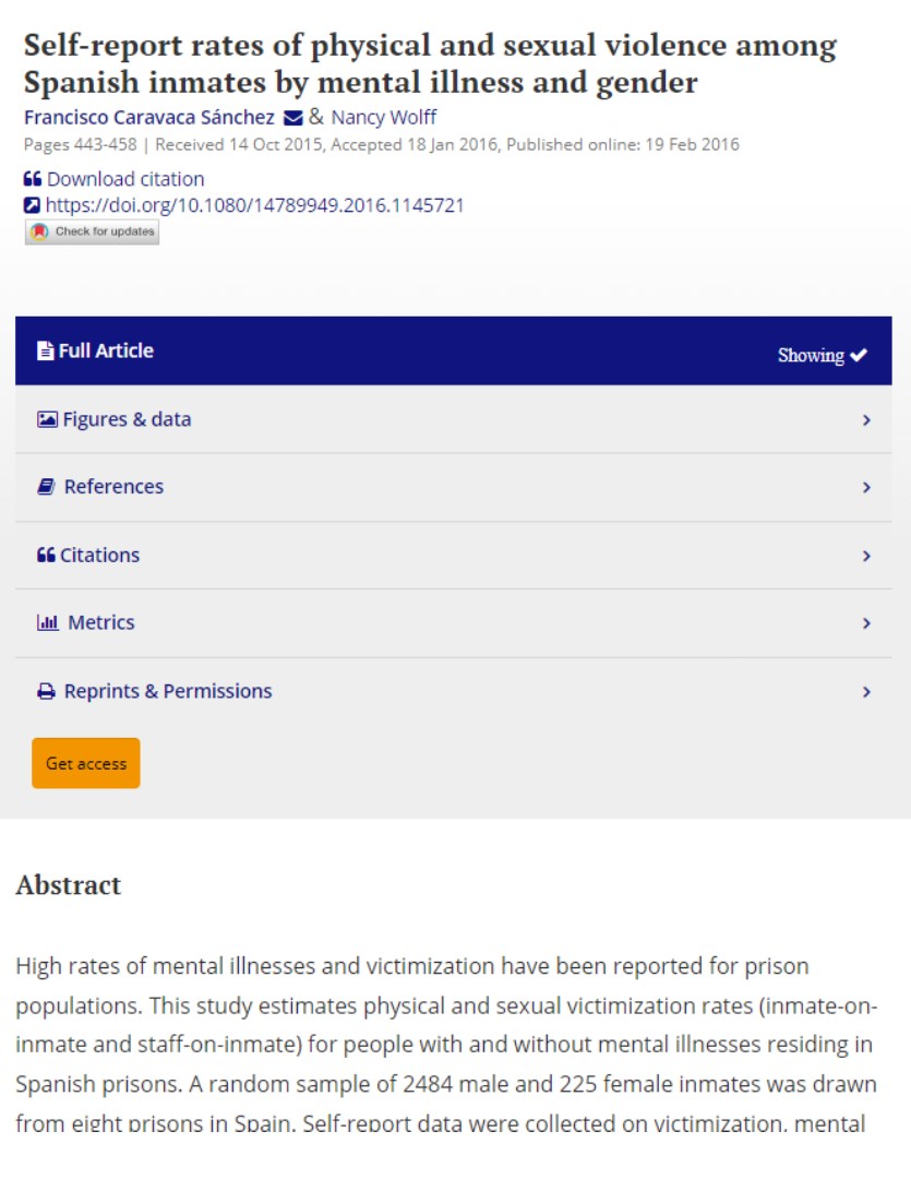 Self-report rates of physical and sexual violence among Spanish inmates by mental illness and gender