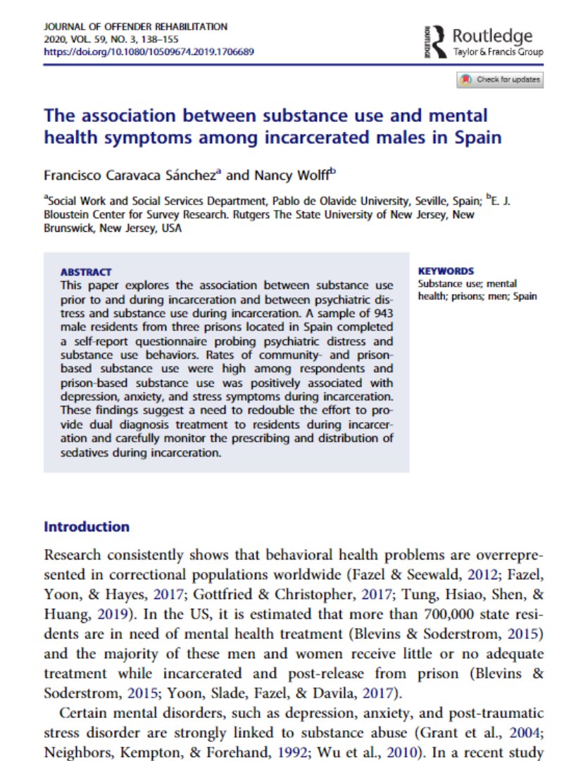 The association between substance use and mental health symptoms among incarcerated males in Spain