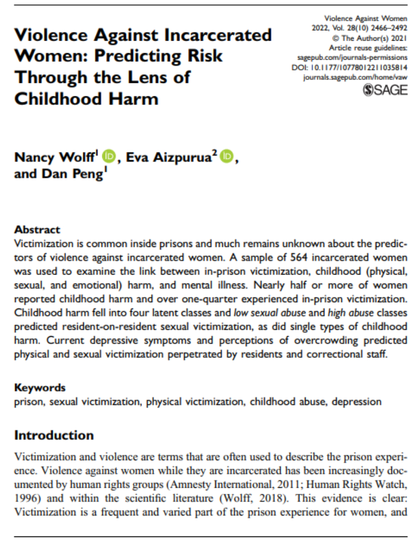 Violence Against Incarcerated Women -Predicting Risk Through the Lens of Childhood Harm